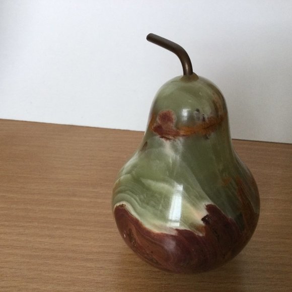 Natural stone fruit figurine paperweight pear shape green brown tan - Picture 4 of 6